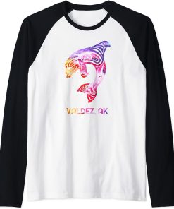 Tribal Valdez AK Orca Killer Whale Native American Raglan Baseball Tee