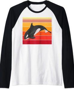 Cute Orca Retro Vintage 70s 80s Killer Whale Lover Fun Raglan Baseball Tee