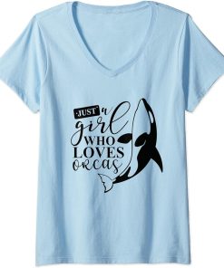 Womens Just A Girl Who Loves Orcas I Orca Whale I Kids I Orca V-Neck T-Shirt