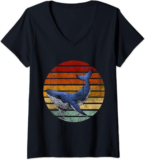 Womens Vintage Killer Whale Orca Funny Retro Whale Sea Ocean Gift V-Neck T-Shirt