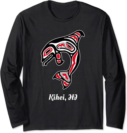 Native Kihei Hawaii Red Orca Killer Whale Long Sleeve T-Shirt