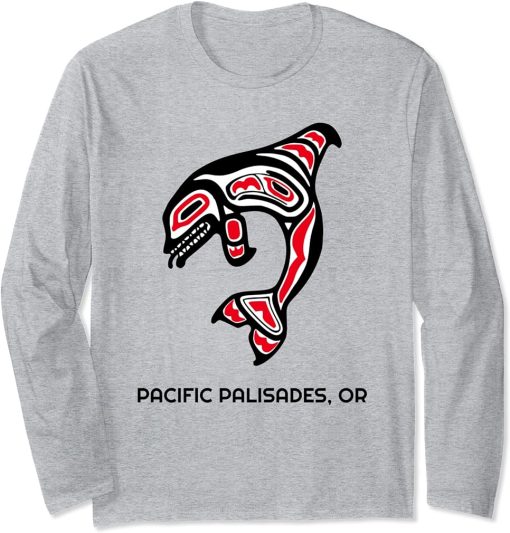 Pacific Palisades, Oregon Native American Orca Killer Whales Long Sleeve T-Shirt